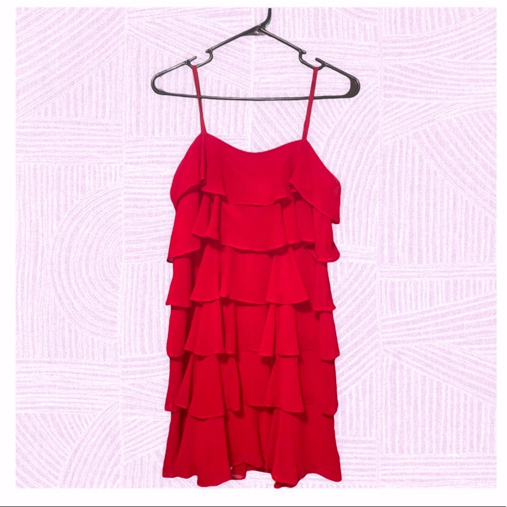 Ann Taylor LOFT Red Ruffled Chiffon Cocktail Dress Size 0P
